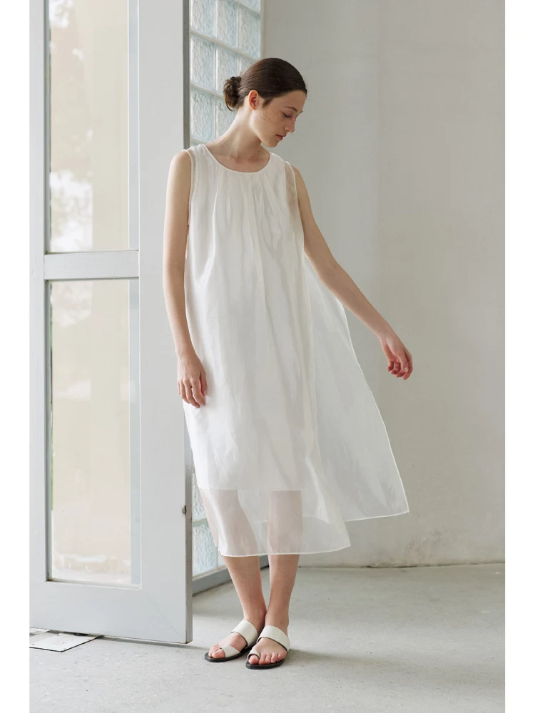 

Maou Create 09 Women's Ele Double Layered Satin Cool Pearl Bead Me Slimming Fairy Skirt Casual Sle Long Sve Dr