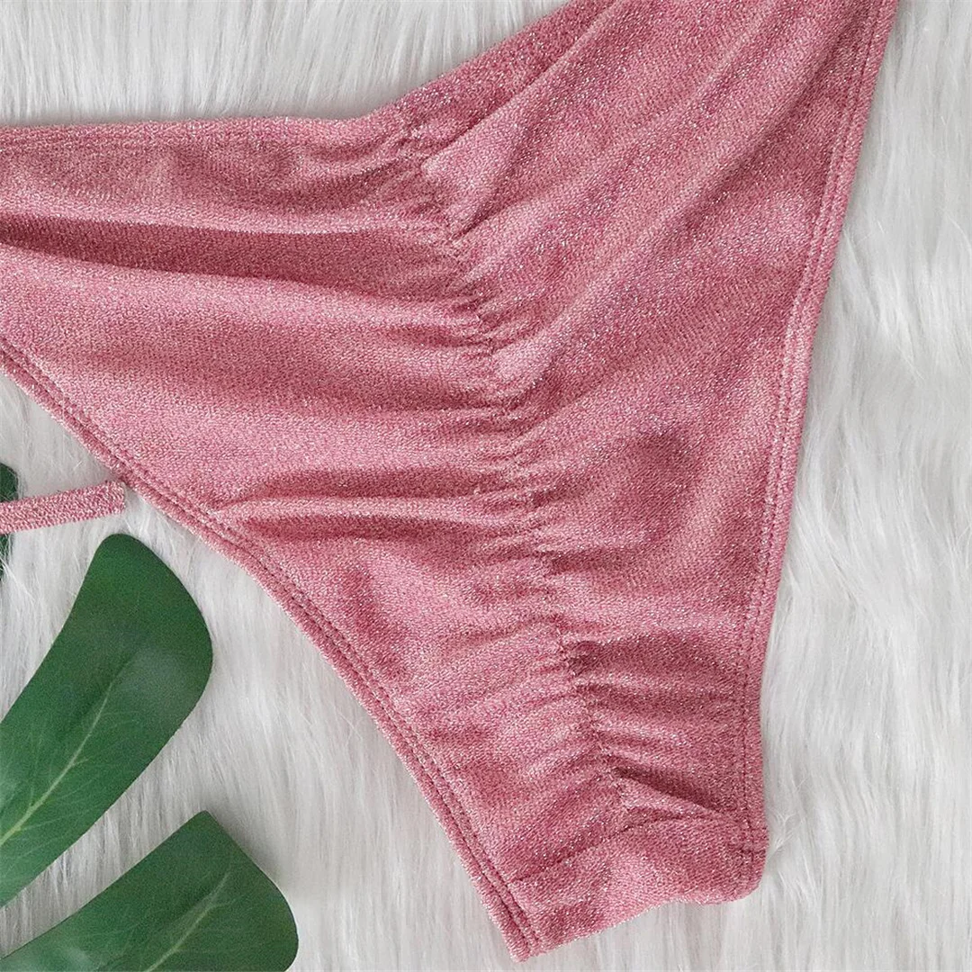 Glitzernder, funkelnder Bikini mit Scrunch-Effekt für Damen, zweiteiliger Badeanzug, Badebekleidung, Badeanzug, Schwimmbikini V4015 – Detail 26
