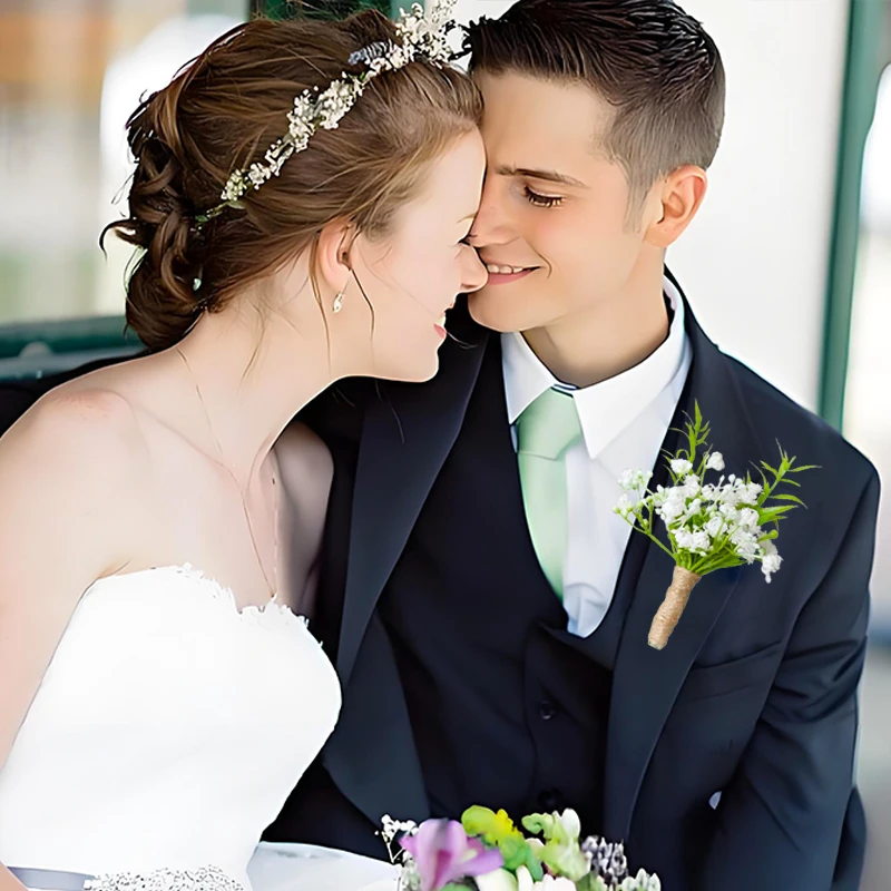 6 pezzi fatti a mano sposo e Groomsmen Boutonniere corpetto con spilla per decorazioni per feste di ballo di fine anno cena accessori per matrimoni