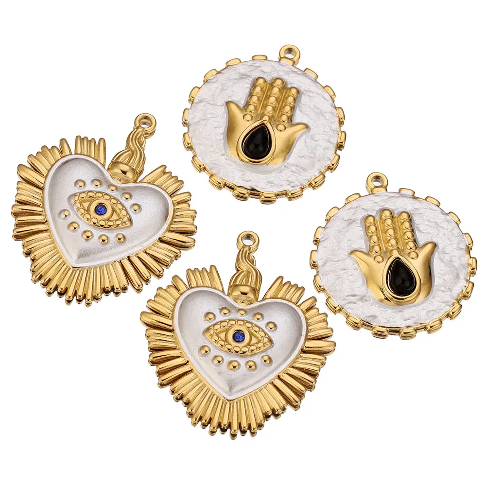 

2 шт., золотые подвески из нержавеющей стали, подвески в виде руки, подвеска в виде сердца от сглаза для ювелирных изделий, материалы для изготовления сережек, поиск принадлежностей