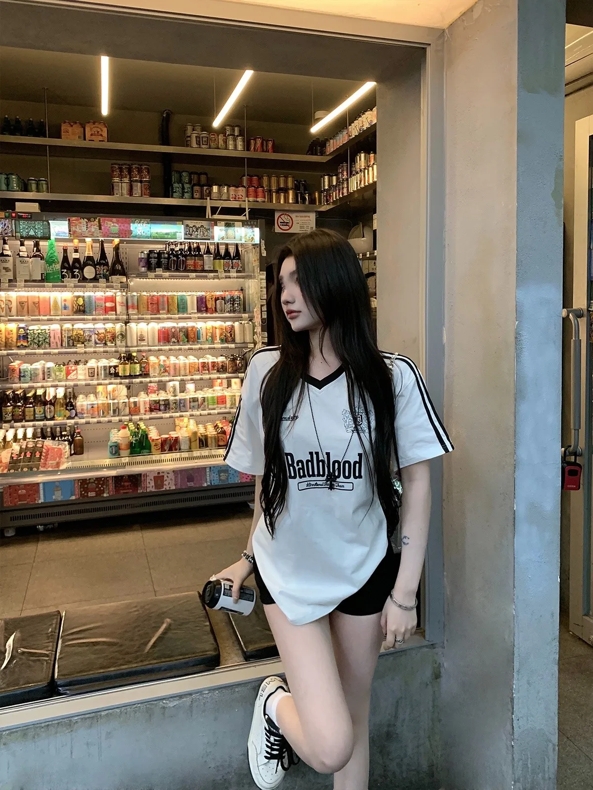 

Chien Pure Desire ort Sve Loose T-irt Women's American Baseball Letter Print Casual Summer Top V-ne Cotton 00%