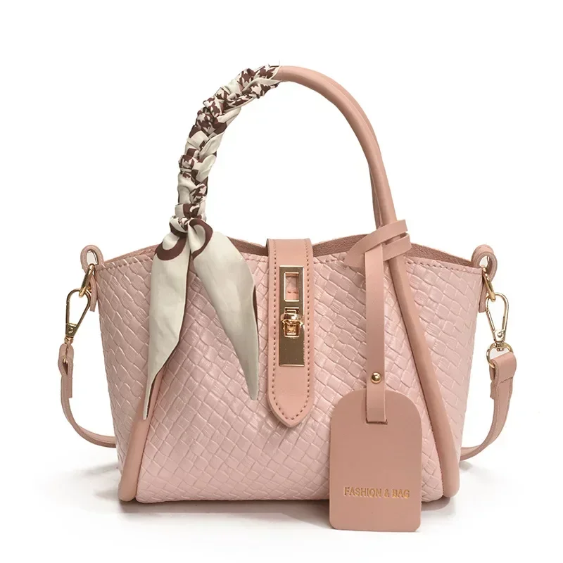 Heartbeat Sensor! 2025 Summer Textured Bucket Bag - Silk Scarf Trim, Bag with Pouch Design, Crossbody/Handheld