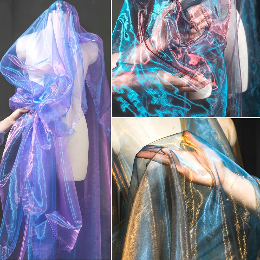 

100X150cm Colorful Two-color Gradient Organza Mesh Fabric For Women Sewing Wedding Dress Home Textiles Patchwork Cloth Materials