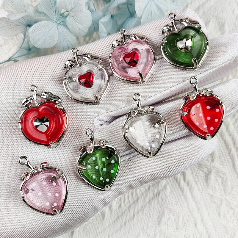 10pcs/lot Resin Cherry Strawberry Metal Charms Fruits Pendant Fit Jewelry Making Accessory DIY Keychain Dangle