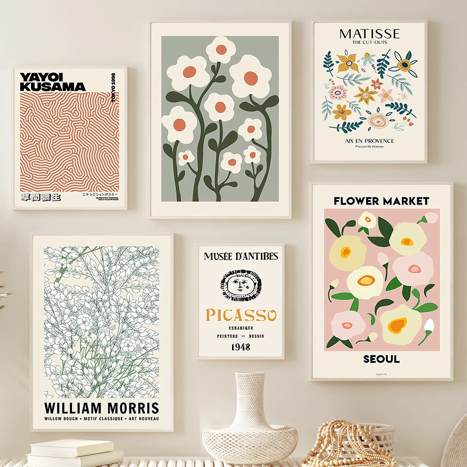 Affiches d'art abstrait Matisse Picasso Morris, impressions sur toile, peinture murale de marché aux fleurs, feuille décorative pour salon et maison