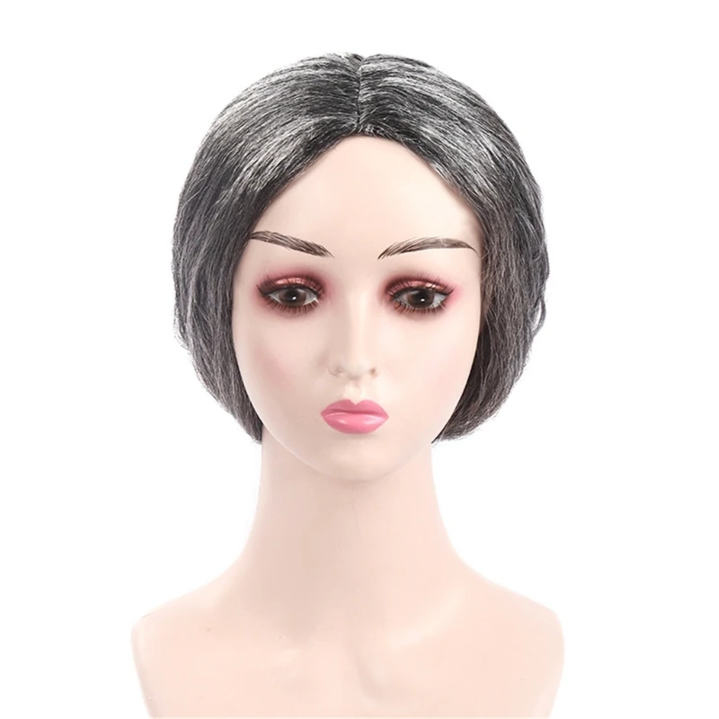 Kids Old Lady Wigs Short Gray Wigs Natural Lookings Halloween Cosplays Party Wigs Granny Costume Grandma Wigs for Girls