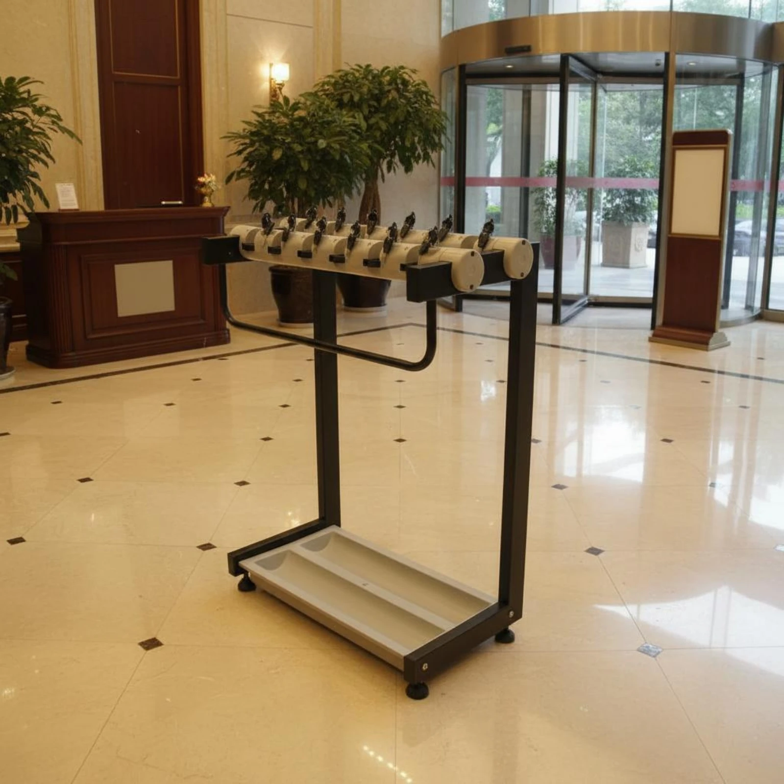 12-Slot Umbrella Rack Painted Finish Lockable Umbrella Stand Sturdy Freestanding for Business Owners, Storage Entrance