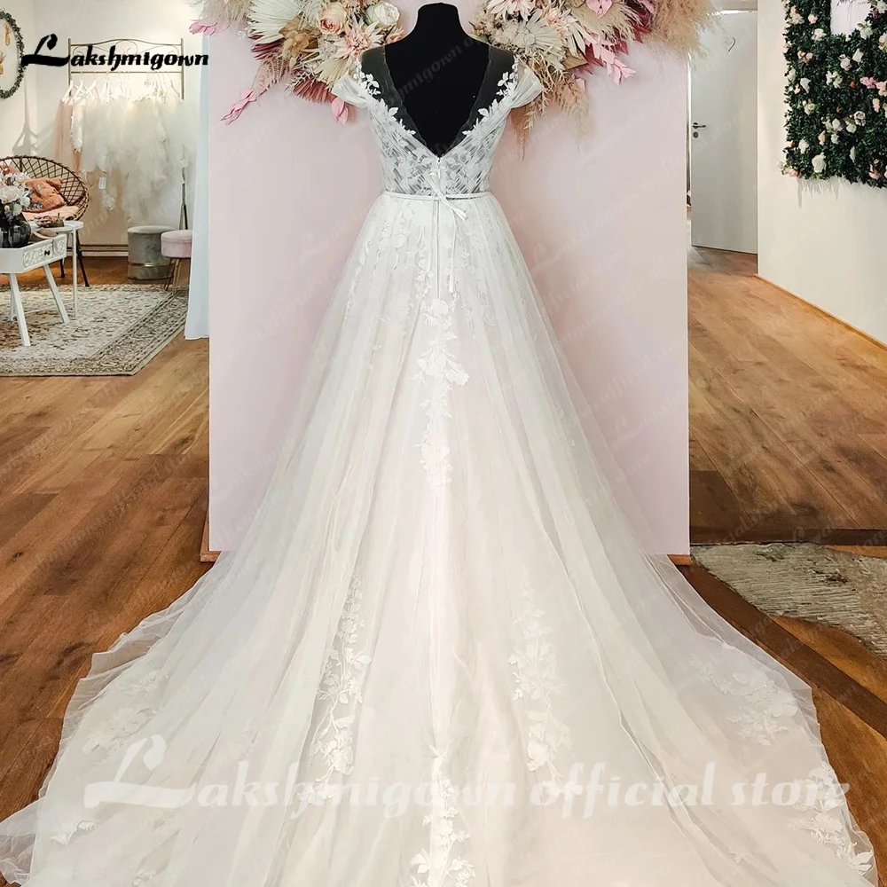 Lakshmigown-Boho Lace Appliques Vestidos de Casamento, Tule Puro, O-Neck Robe, Noiva Formal a Ser