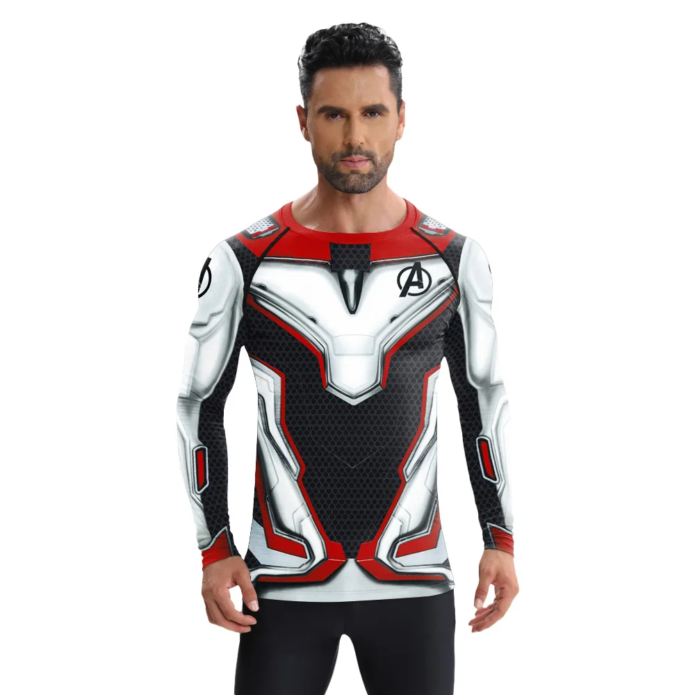 أزياء الفيلم الخارقين التأثيرية بأكمام طويلة ملابس رياضية تي شيرت خارقة للحفلات قميص رياضي مضغوط للرجال