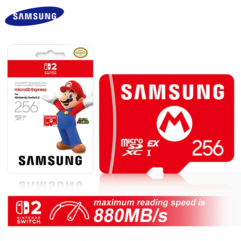carte-memoire-samsung-256-go-microsd-express-mario-edition-limitee-pour-nintendo-switch-2-haute-vitesse-880-mo-s-en-lecture-650-mo-s-en-ecriture