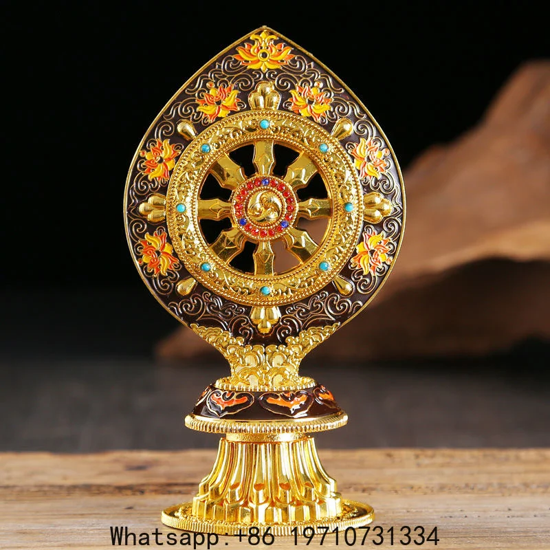 

Golden Buddhist Furnishing Golden Wheel Tantric Alloy Handicraft Auspicious Tibetan Tribute Buddhism Home Gift Indoor Decorative