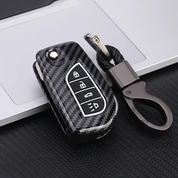 Flip 2 3 4 Button Carbon Car Key Case Cover for Toyota Camry 2022 2021 Corolla Key Cover Car Accessories Keychain Keyring Holder