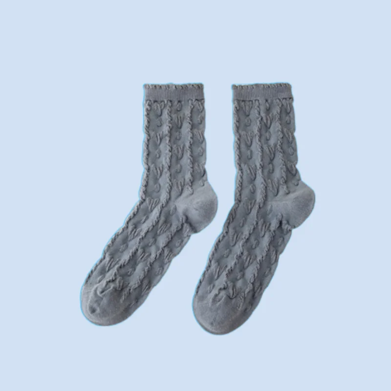 5/10 Pairs Cotton Socks Middle-tube Socks Love Heart Embossed White Long-tube Lolita Socks Autumn and Winter Women's Lace Socks