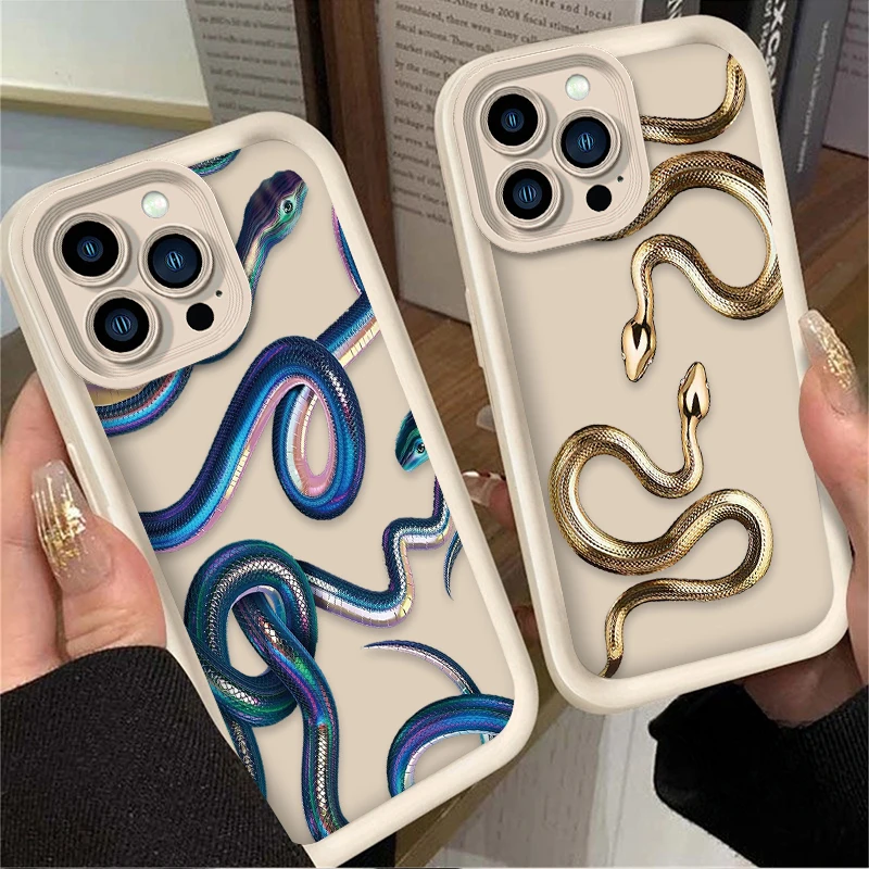 Unique Snake Pattern Phone Case For iPhone 16 14 15 13 12 11 Pro Max X XS X S Max XR SE 2020 7 8 Plus iphone16 Soft Back Cover