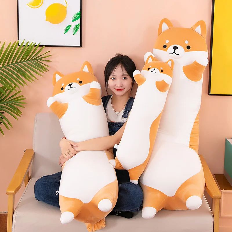 50-110cm Kawaii Shiba Inu Dog Long Plush Throw Pillow Soft Stuffed Animal Puppy Cartoon Toys Baby Accompany Dolls for Girls Gift