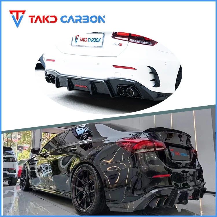 CARBON Brand Carbon Weave in Glossy Finish Rear Bumper Diffuser Lip Within LED For Mercedes BENZ AMG A35L 2019-2023