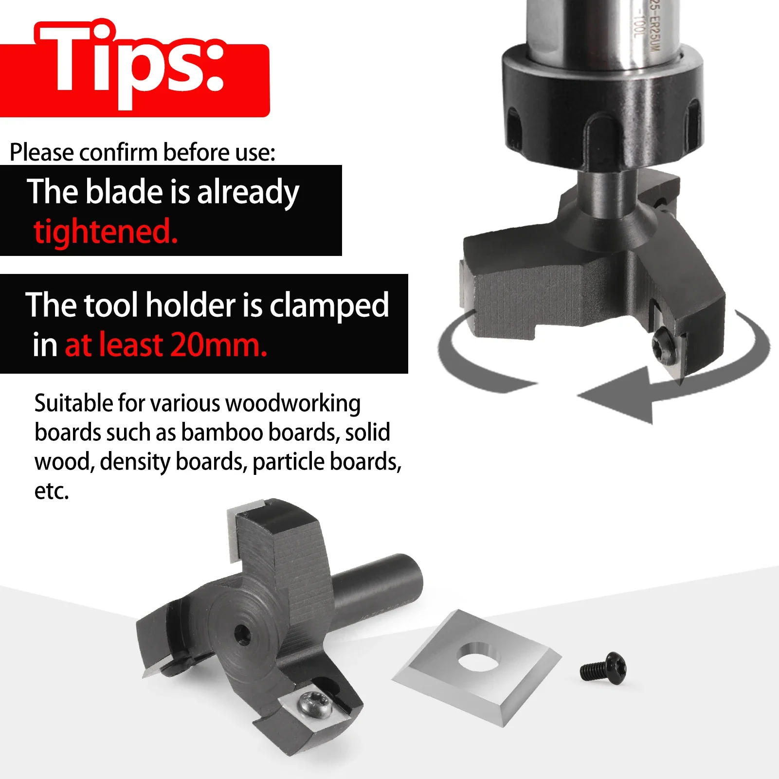 Broca cepilladora de madera de 3 flautas, 33/37/39/50,8/61mm de diámetro de corte de 8mm, 12mm, 1/2 pulgadas, broca enrutadora de superficie Spoilboard, inserto de carburo