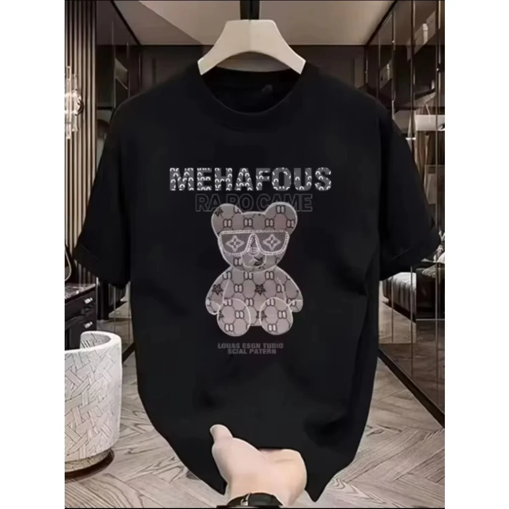 2025 العلامة التجارية العصرية القطن الثقيل قصيرة الأكمام تي شيرت للجنسين الصيف الطباعة عادية مستديرة الرقبة الراقية وسيم #3