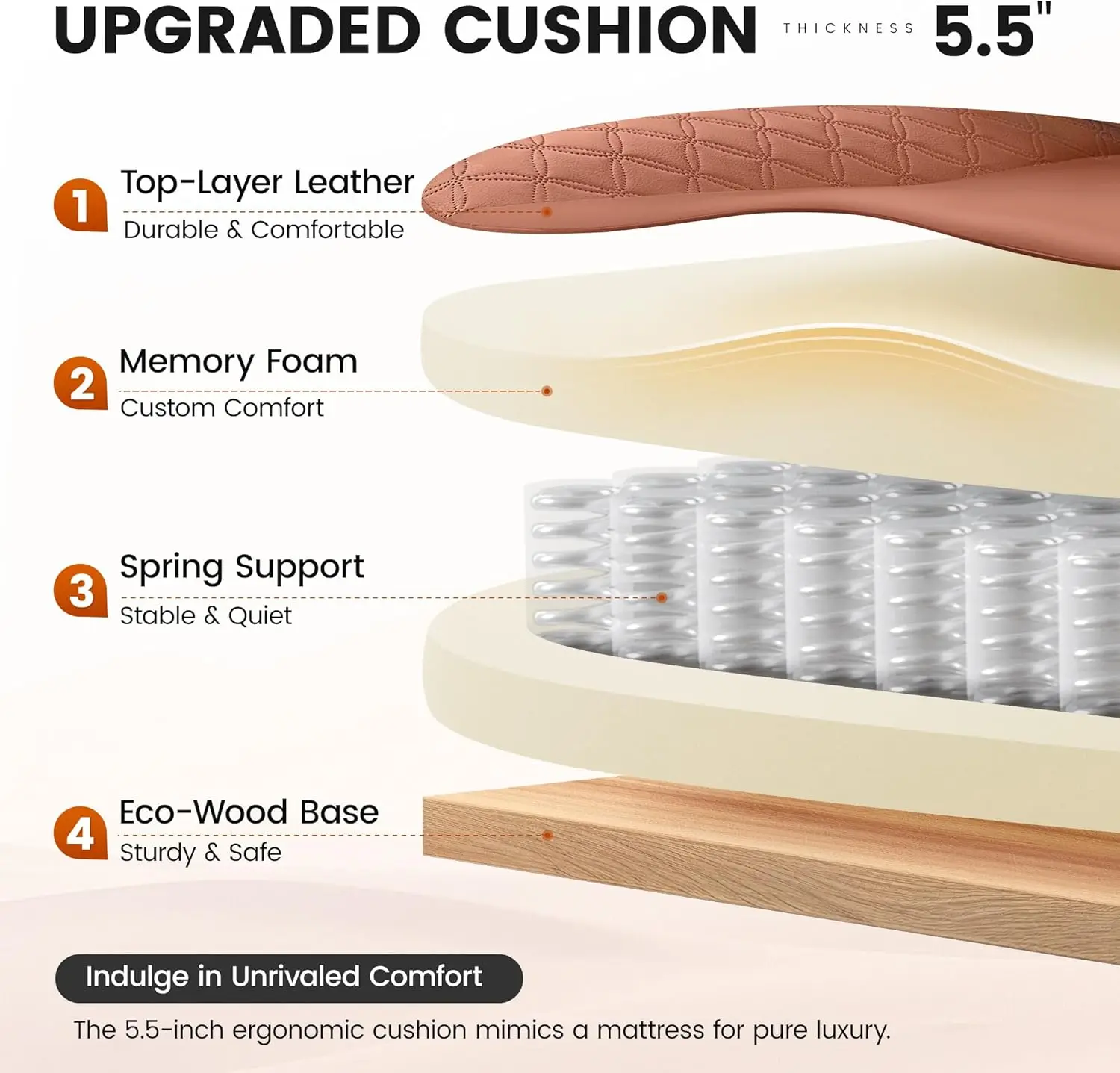 كرسي ألعاب جلدي كبير وطويل مع مسند للقدمين، كرسي مكتب مريح عالي الظهر، بني #5