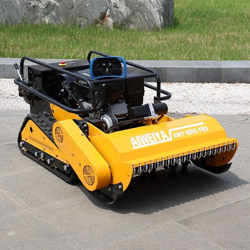 Customized tracked remote-controlled lawn mower can be equipped with a snow pushing and grass cutting machine