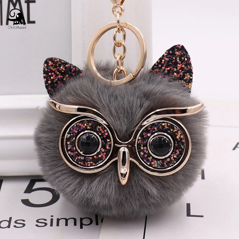 Fox Owl Plush Toy Bag Car Pendant Keychain Animal Glasses Handbag Key Chains  Charm Fluffy Pompom Key Chain Fashion Accesories