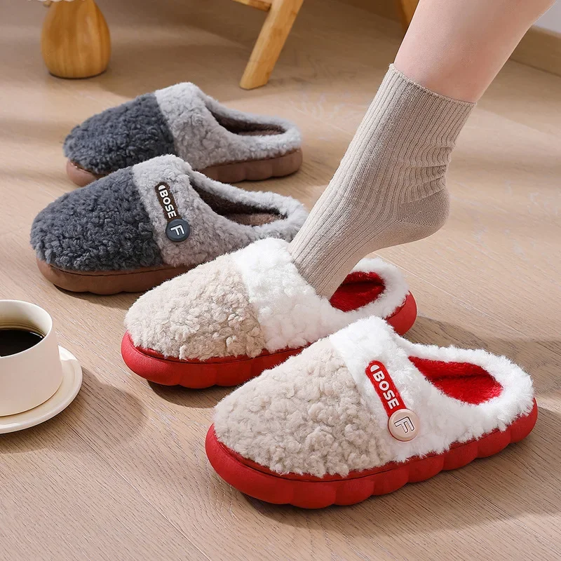 Winter Warm Cotton Slippers Thick Soft Sole Slides Men Women Indoor Floor Comfort Flat Heel Home Indoor Bedroom Plush Slippers