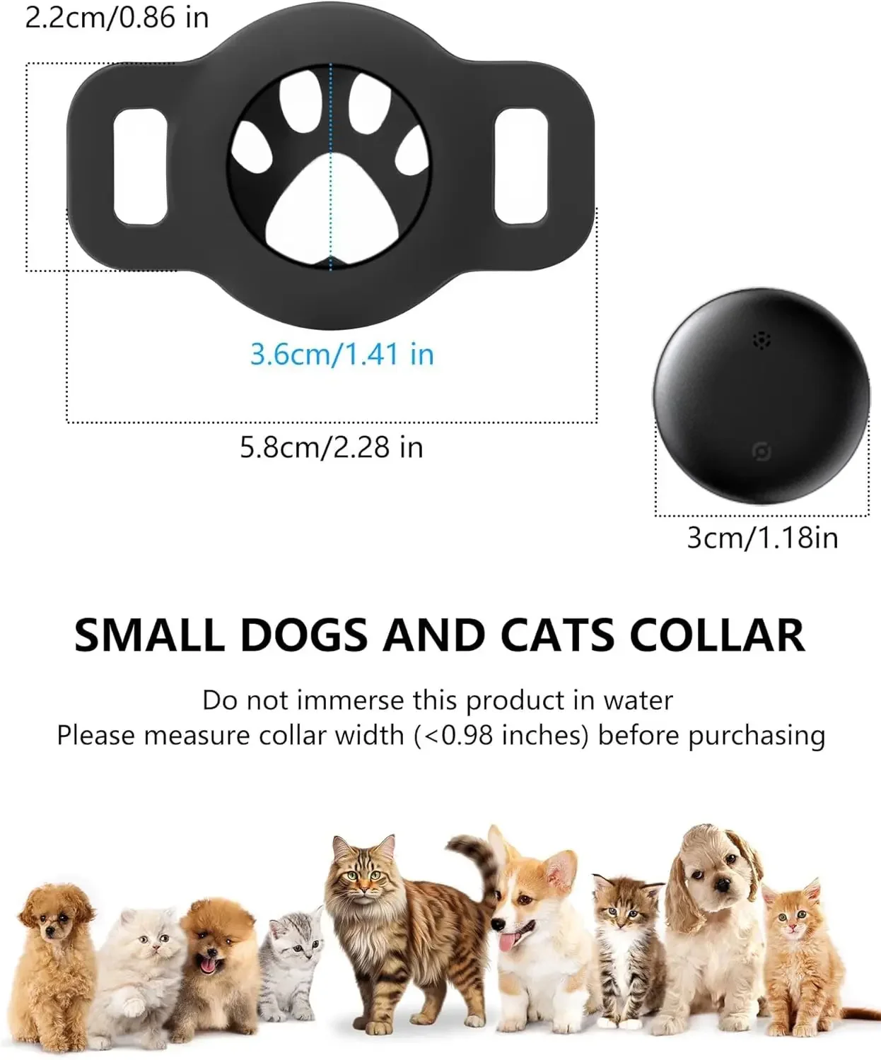 Waterproof Bluetooth GPS Locator Tag Come with Adjustable Collar for Cats,Which Only Supports Android Devices via Google Find My