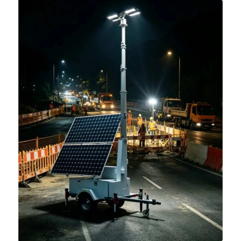 Customized Mobile Lighthouse Solar Lighting Tower with 60mph Trailering Wind Sensing Device for Construction & Outdoor Work