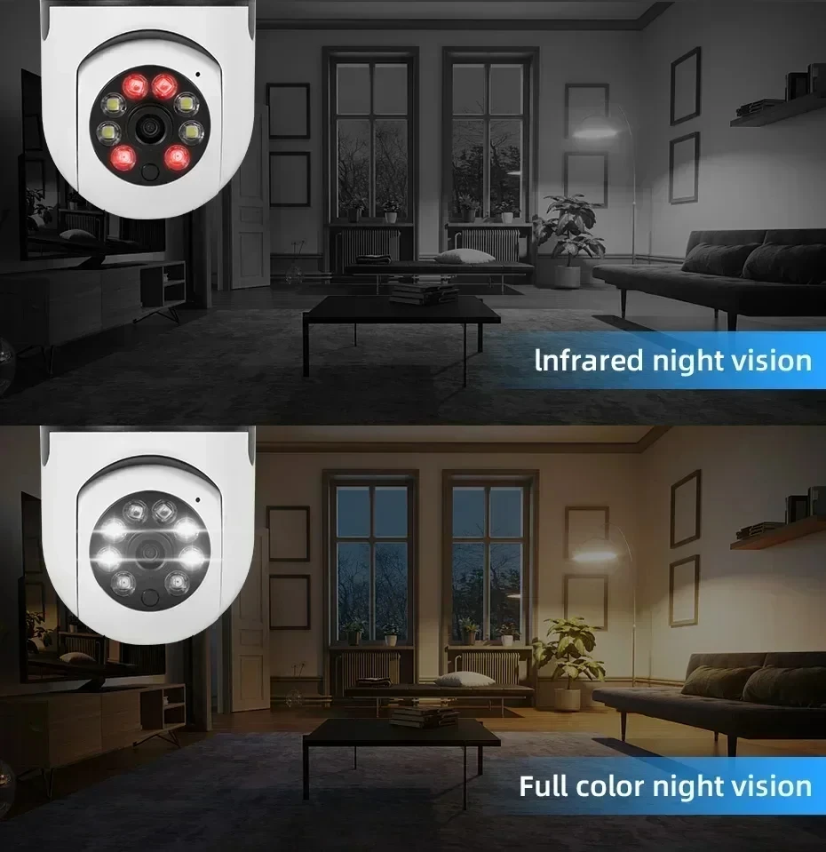 2MP 5G Wifi Bulb Camera 1080P PTZ IP Camera Full Color Night Vision Security Protection Surveil Camera 4X Digital Zoom Camera