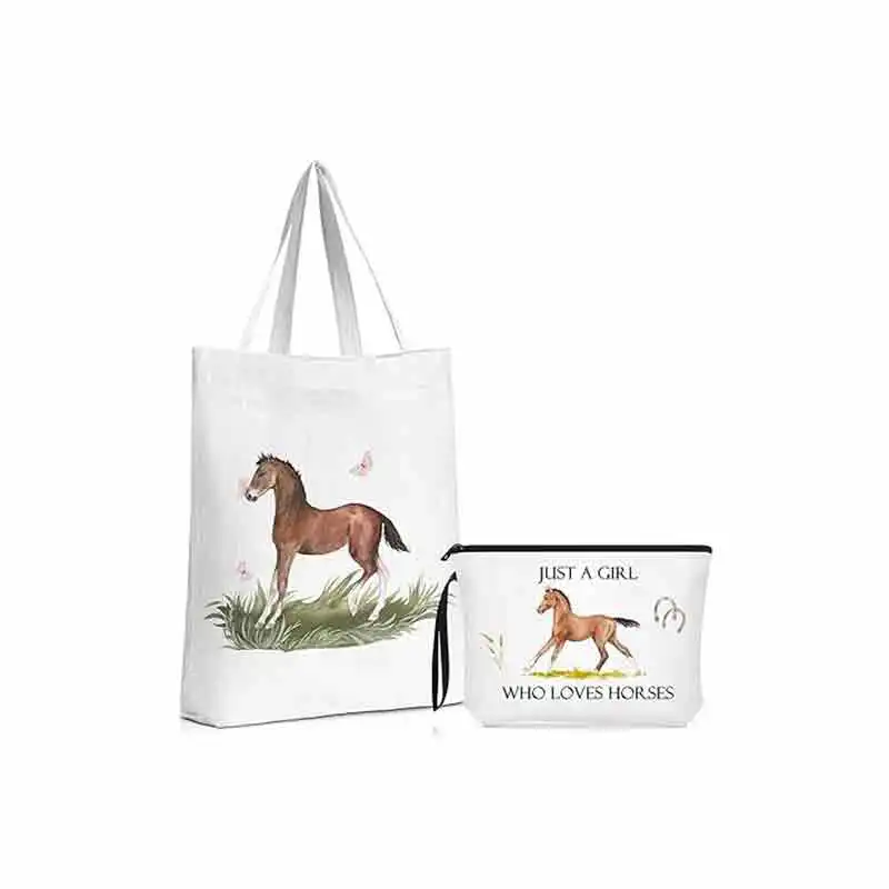 BBA054 Reusable Horse Lover Gift for Girl Women Travel Funny Shopping, White