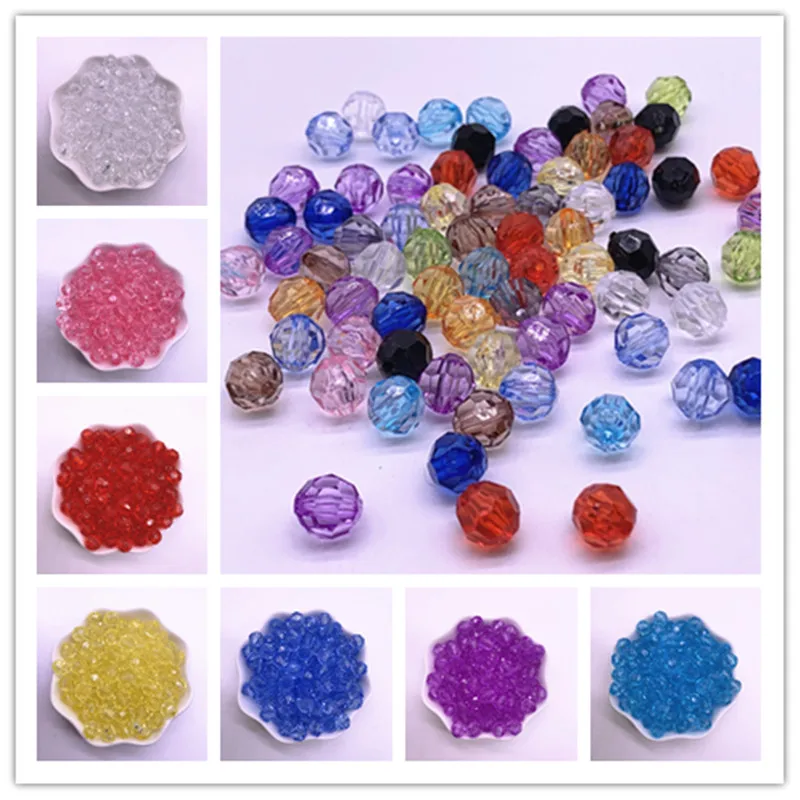 New 6/8/10mm Transparent Faceted Ball Acrylic Beads Loose Spacer Beads for Jewellery Making DIY Bracelet Accessories