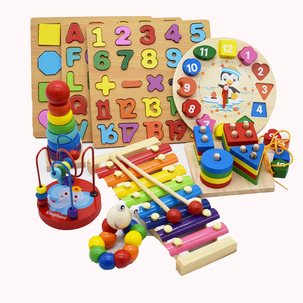 9 In 1 Montessori Toys Children Alphabet Match Wooden Puzzles Percussion Instrument Kids Toy Early Educational Games Gift Toys