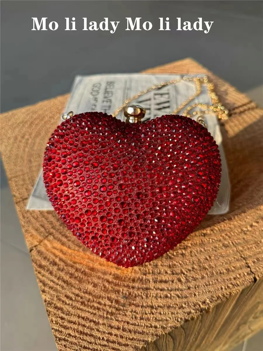 Luxury Heart Shaped Mini Bag Glitter Shiny Diamonds Evening Bag Dinner Party Clutch Purse Women Fashion Handbag Crossbody Bag