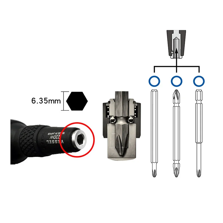 VESSEL 270BW 220W 230W قبضة كروية قبضة الاختراق الاحتياطية، نصائح مفك البراغي الاحتياطية مقبض الحفر أدوات يدوية يابانية