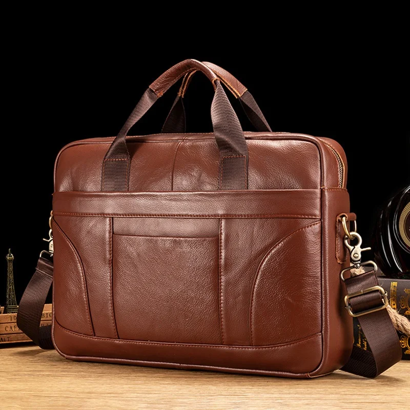 

Bussiness CowLeather Executive Briefcase Large Genuine Leather Laptop Bag for Man Classic Male Shoulder or Crossbody Bag