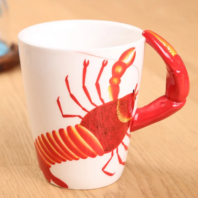 Lobster Crab Vivid Hand Painted 3D Animals Ceramic Coffee Mugs Cute Cups for Milk 300ml