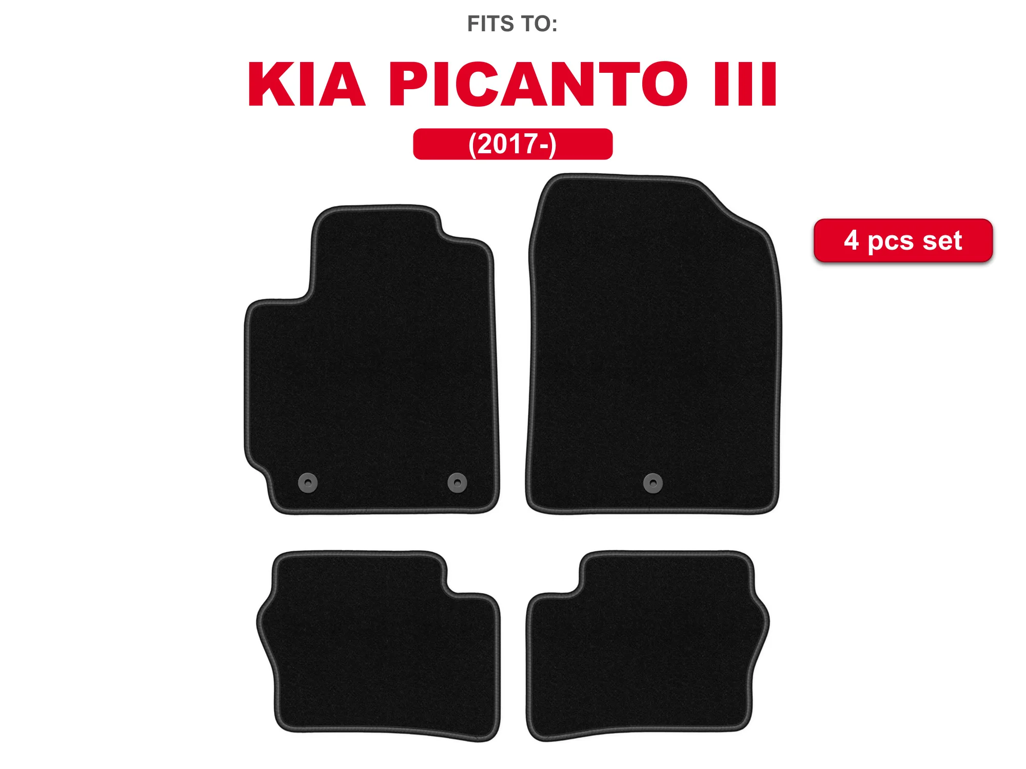 Auto-velourmatten voor: Kia Picanto III 2017-zwarte hatchback auto bijpassende automattenset
