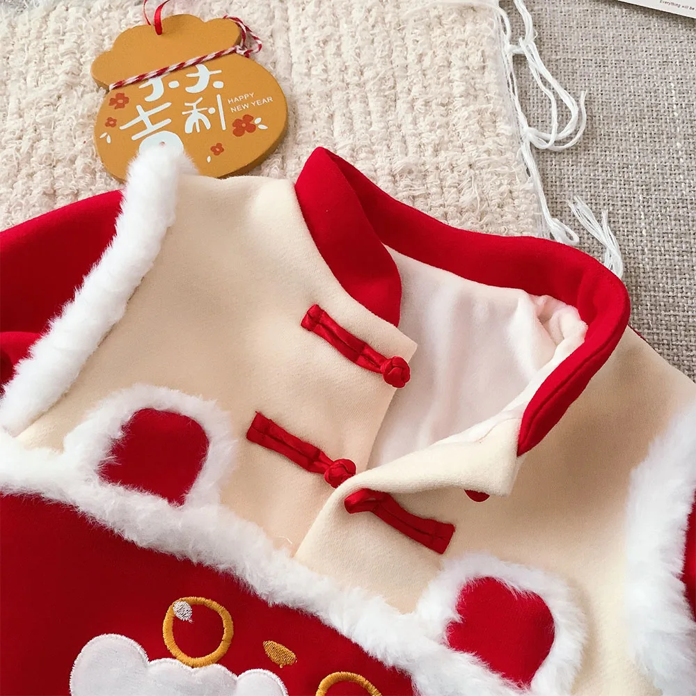 My First Christmas Baby Boy Romper Long Sleeve Fleece Thicken Warm Winter Newborn Clothes Chinese New Year Baby Girl Onesies