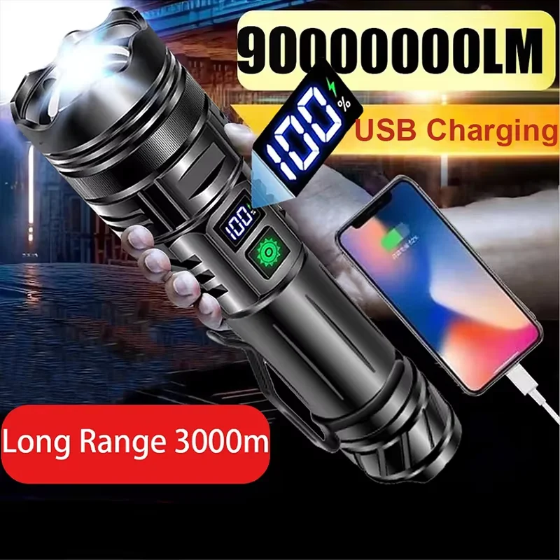 

2025 Most Powerful Flashlight Super Bright Rechargeable Led Torch 6000000LM Long RangeTactical Flashlights Zoom Camping Lantren