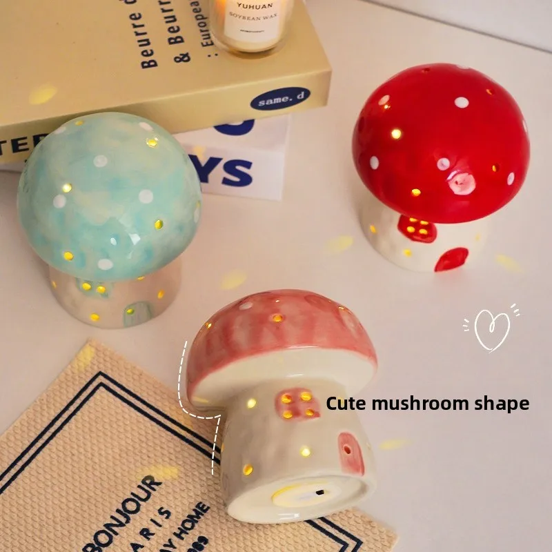 ضوء ليلي LED على شكل فطر سيراميك مبتكر لغرفة النوم، سطح المكتب، ضوء محيط مزخرف مريح، زخرفة متوهجة ناعمة صديقة للعين