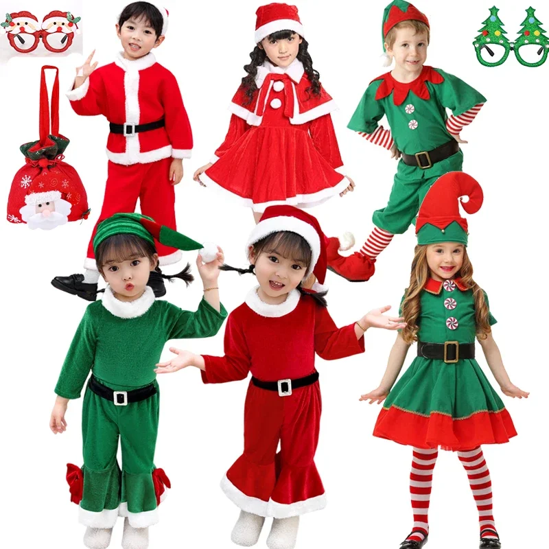 Natal Santa Claus Green Elf Cosplay Fantasia, Meninas, Meninos, Roupas de Carnaval, Festa, Festival, Natal, Ano Novo, Vestido extravagante, Conjunto de roupas