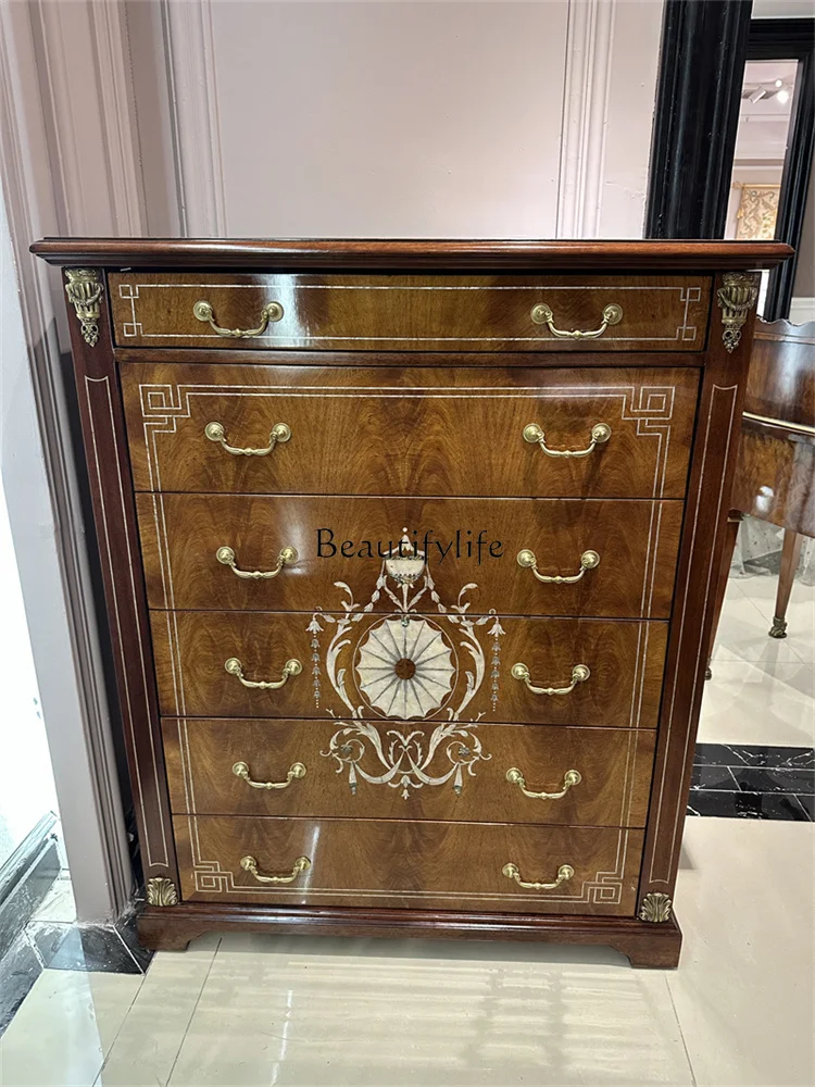

English six-chest cabinet bedroom storage decorative high and low cabinet solid wood