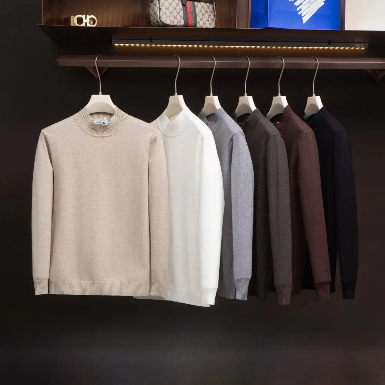 

Теплый вязаный мужской свитер с высоким воротником из смесовой ткани, осенне-зимний, модный, облегающий, с длинными рукавами, круглый вырез