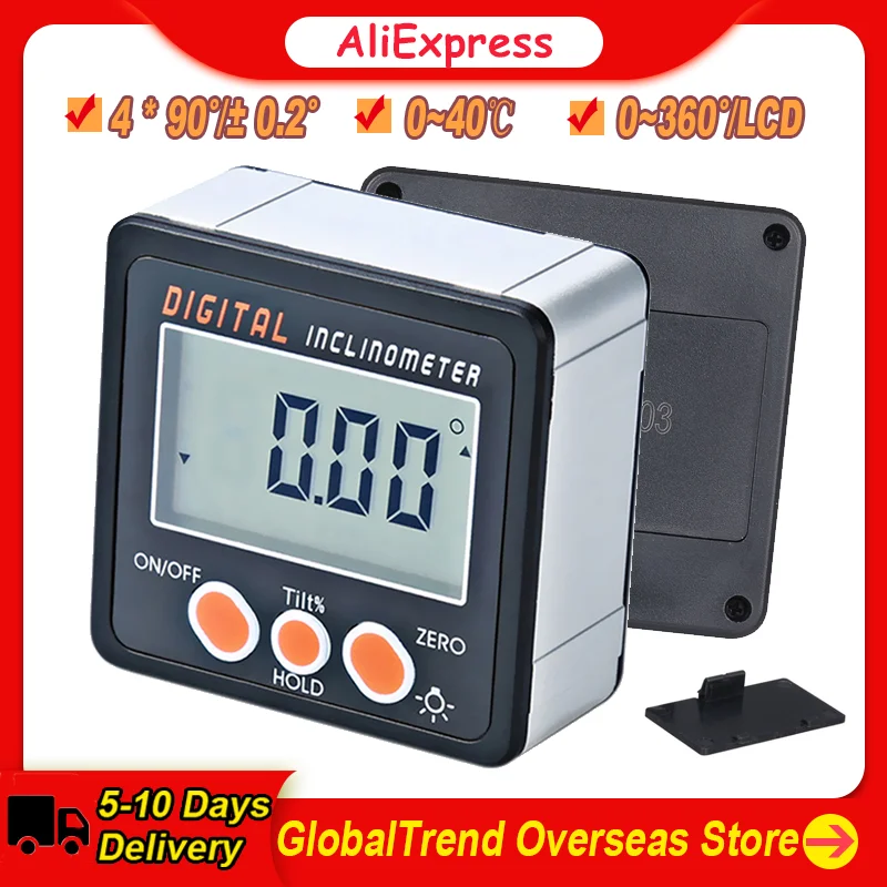 Digital Inclinometer 0-360°Electronic Protractor Aluminum Alloy Shell Digital Bevel Box Angle Gauge Meter Magnets Base