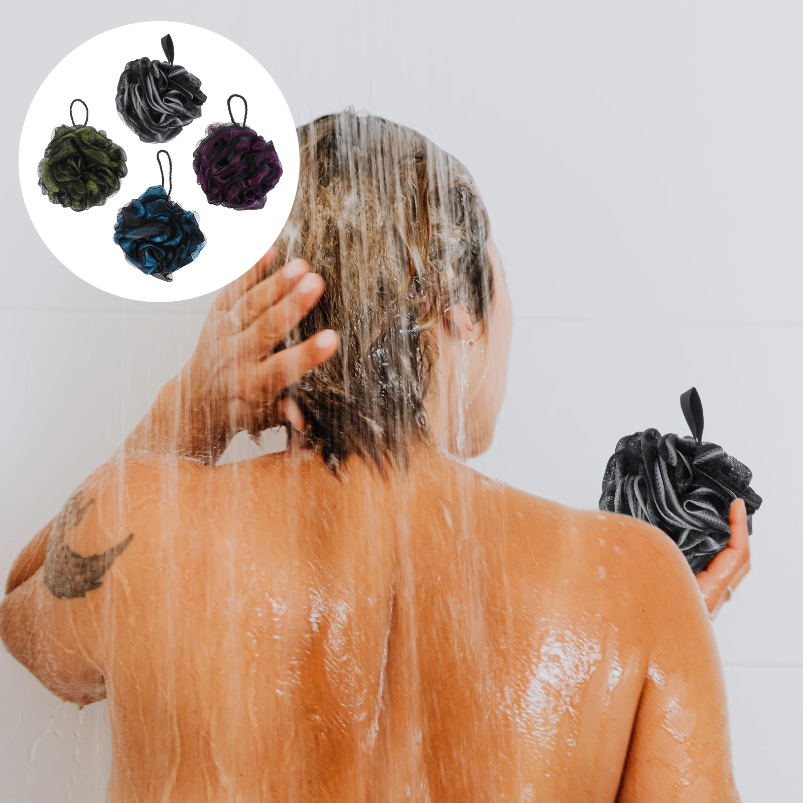 

4pcs Premium Bath Balls Gentle Exfoliating Scrubber Body Cleaning Tool Durable Foaming Mesh Shower Rubbing Ball With Lanyard