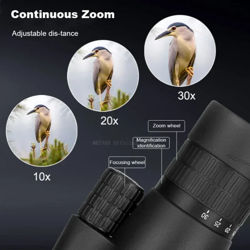 Monocular telescopio HD zoom 10-30x50 con trípode y clip para teléfono
