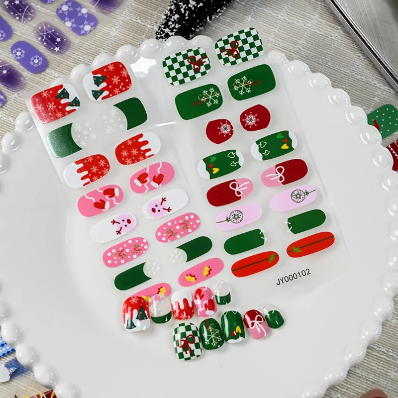 16 puntas de pegatinas navideñas para decoración de uñas, adhesivo de copo de nieve de Papá Noel, decoraciones para manicura, accesorios para uñas