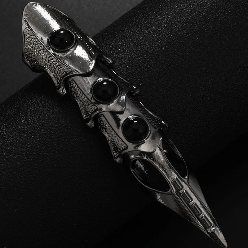 Armour Knuckle Full Finger Double loop Activity Ring For Men Punk Gothic Open Ring Jewelry Anime Cosplay Halloween Accessories