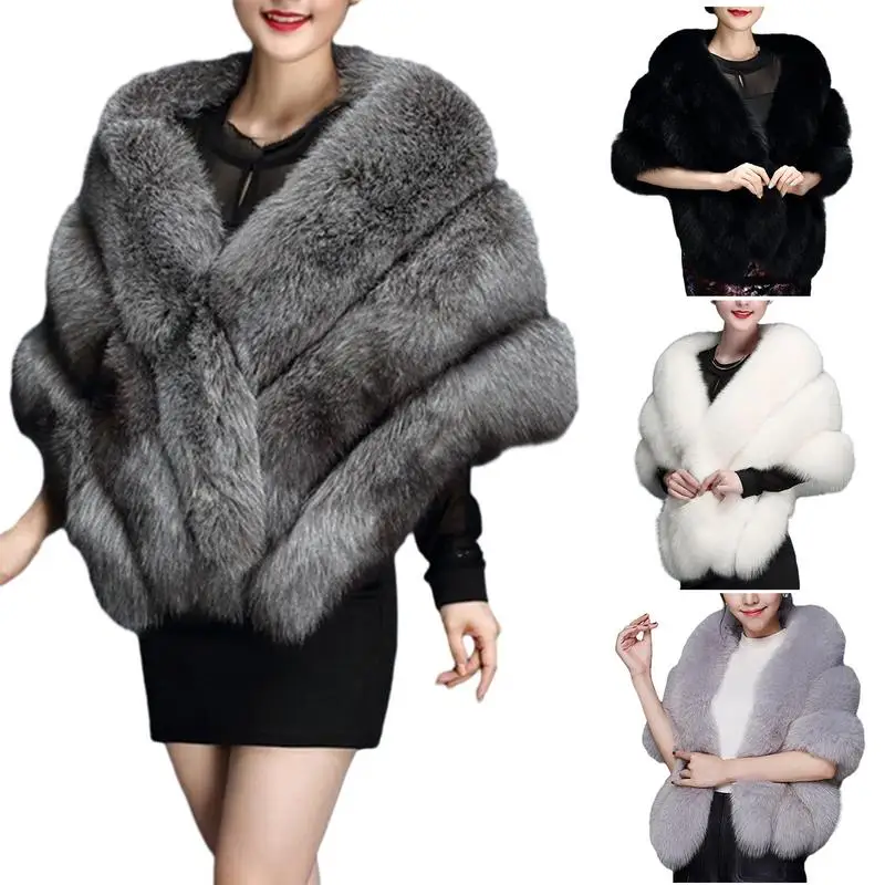 bridal artificial fur shawl Winter Shrug Faux Fur Cape Warm Scarf Fur Wraps Weddings Bridal Cover Up Fur Shawl Evening Dress