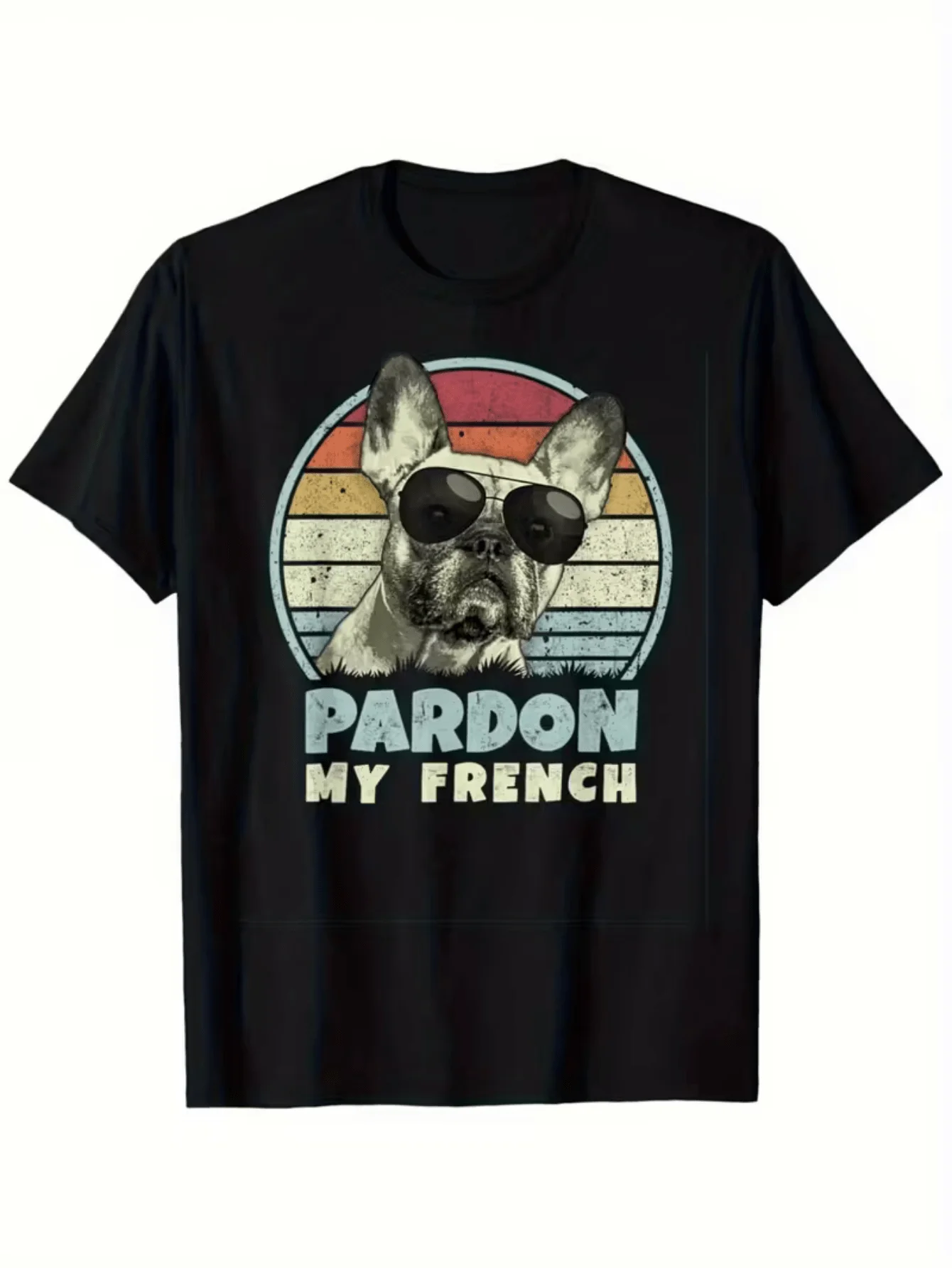 

French Bulldog Sunglasses Graphic Tee Men Funny Pardon My French Dog Lovers Cotton Shirt